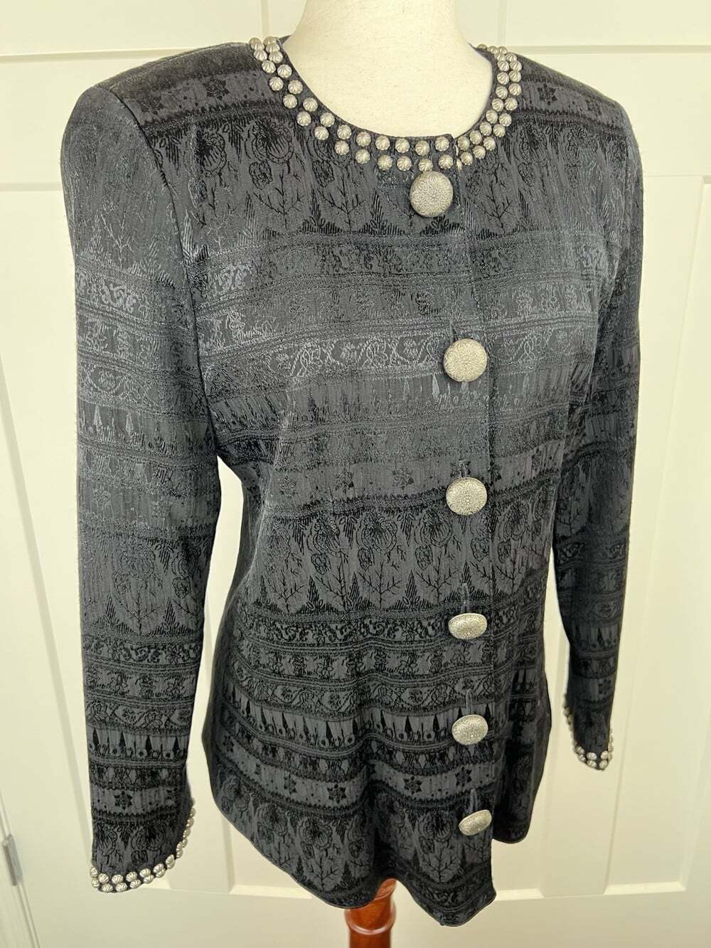 Vintage Double D Ranchwear Jacket S Black Jacquard Studded Concho Western Zip - Picture 7 of 10
